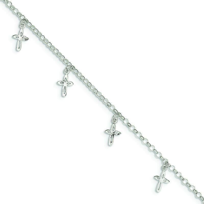 Sterling Silver 9 Cross Anklet | Weight: 2.92 grams, Length: 9mm, Width: mm - Seattle Gold Grillz