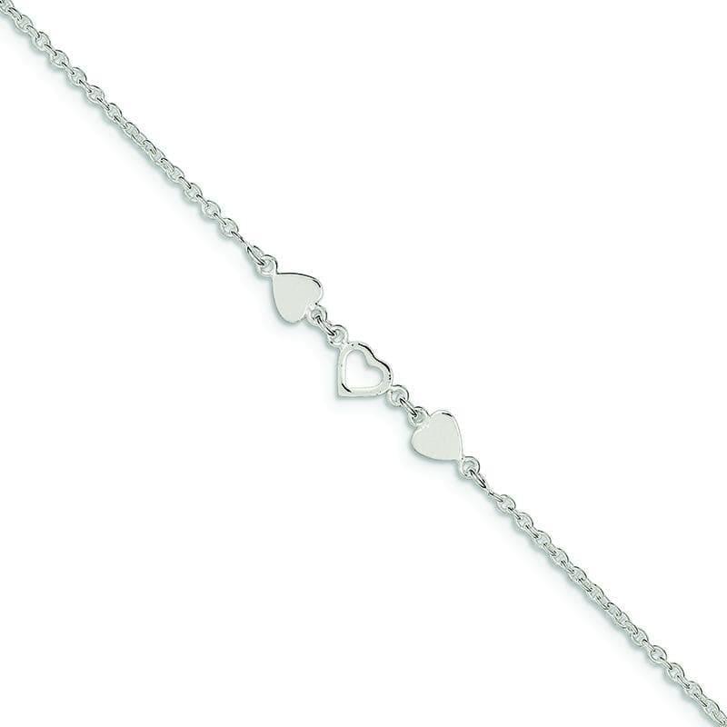 Sterling Silver 9 Heart Link Anklet | Weight: 2.5 grams, Length: 9mm, Width: 0mm - Seattle Gold Grillz