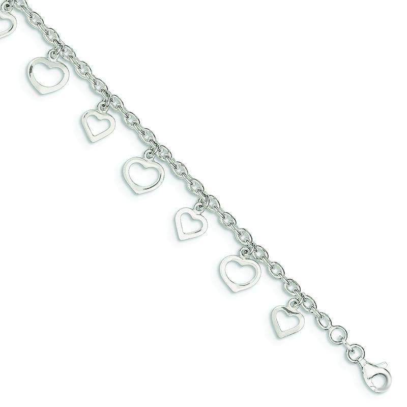 Sterling Silver 9 Polished Heart Anklet | Weight: 7.3 grams, Length: 9mm, Width: mm - Seattle Gold Grillz