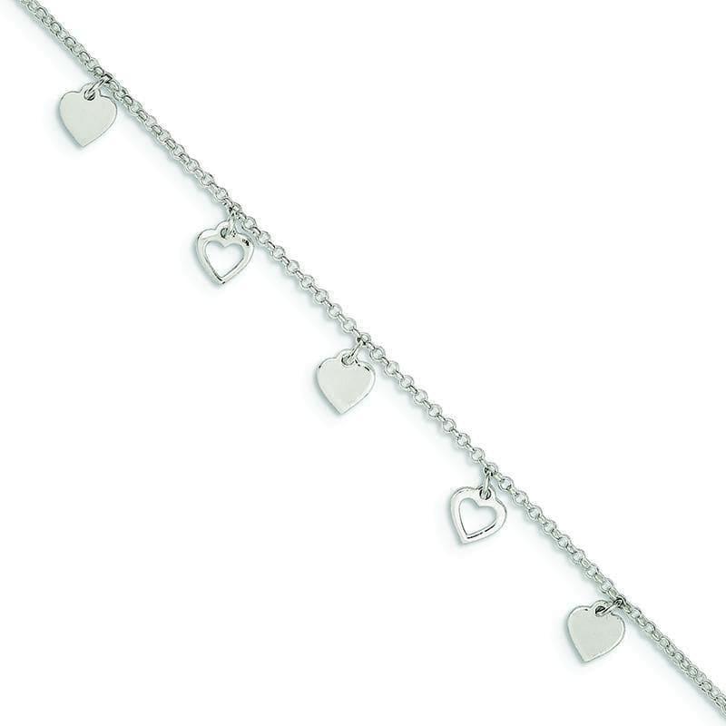 Sterling Silver 9 Polished Heart w- 1in ext. Anklet | Weight: 2.9 grams, Length: 9mm, Width: mm - Seattle Gold Grillz