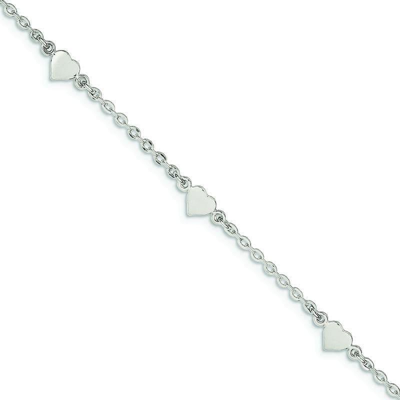 Sterling Silver 9 Polished Heart with 1in ext. Anklet | Weight: 4.05 grams, Length: 9mm, Width: mm - Seattle Gold Grillz