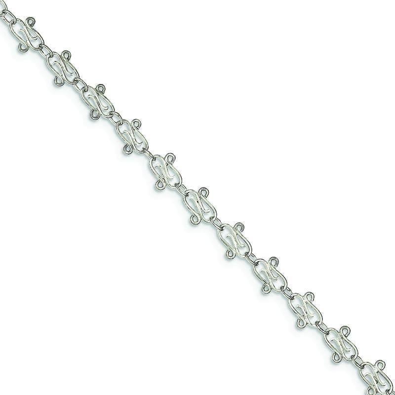 Sterling Silver 9inch Fancy Polished Anklet | Weight: 3.58 grams, Length: 9mm, Width: mm - Seattle Gold Grillz