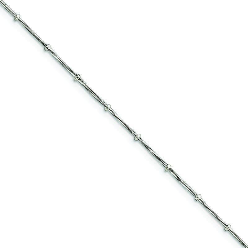 Sterling Silver 9inch Polished Beaded Anklet | Weight: 2.7 grams, Length: 9mm, Width: mm - Seattle Gold Grillz