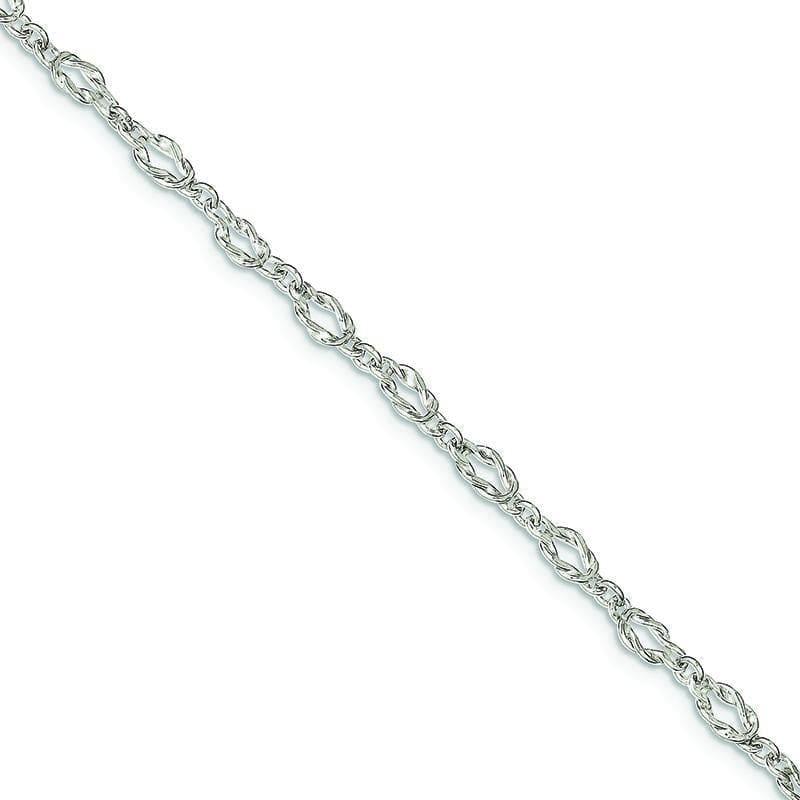 Sterling Silver 9inch Solid Polished Fancy Knot-Link Anklet | Weight: 4.73 grams, Length: 9mm, Width: mm - Seattle Gold Grillz
