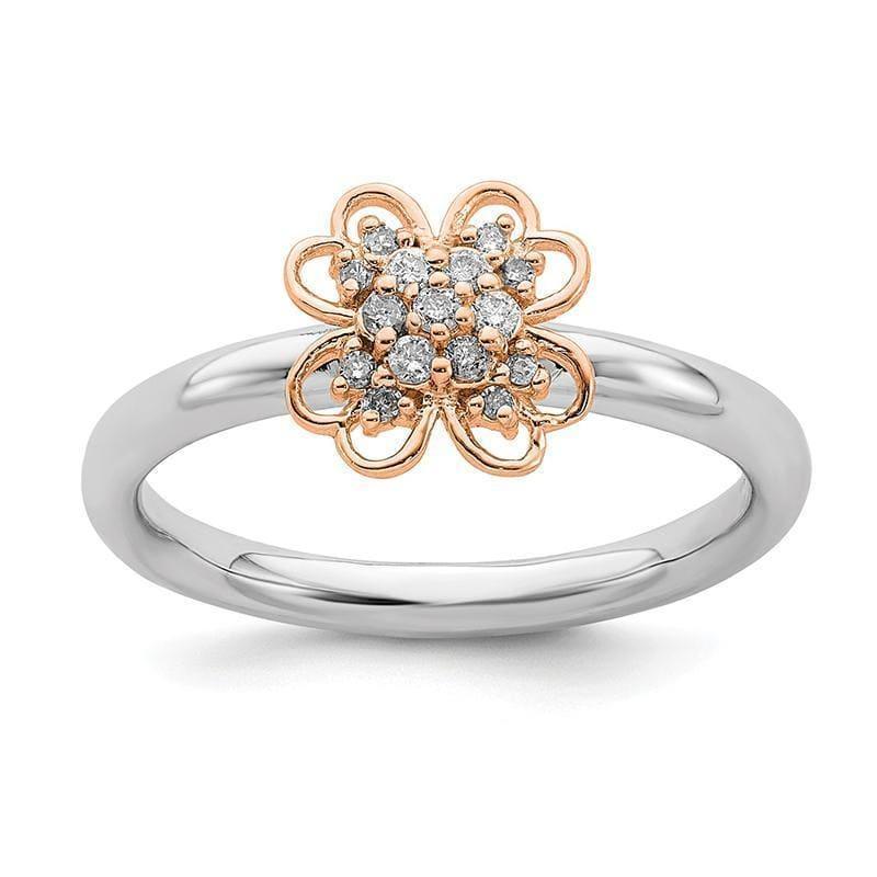Sterling Silver & 14k RG-plated Stackable Expressions Diamond Flower Ring - Seattle Gold Grillz