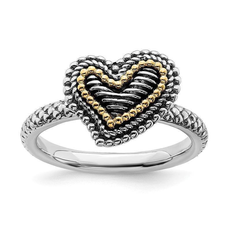 Sterling Silver & 14k Stackable Expressions Antiqued Heart Ring - Seattle Gold Grillz
