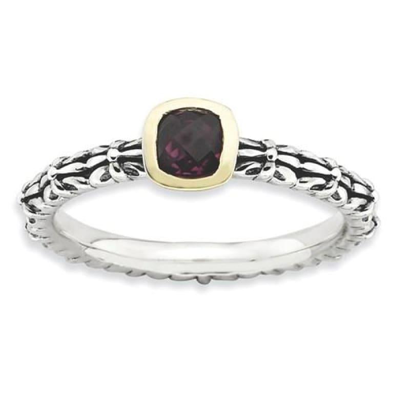 Sterling Silver & 14k Stackable Expressions Checker-cut Rhod. Garnet Ring - Seattle Gold Grillz