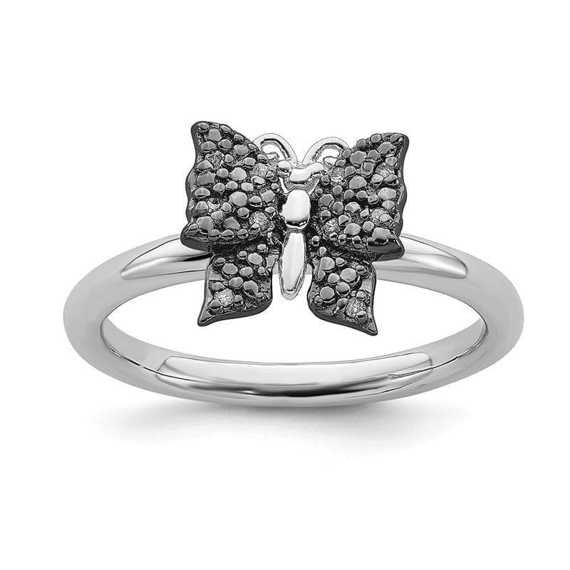 Sterling Silver & Black-plated Stackable Expressions Diamond Butterfly Ring - Seattle Gold Grillz