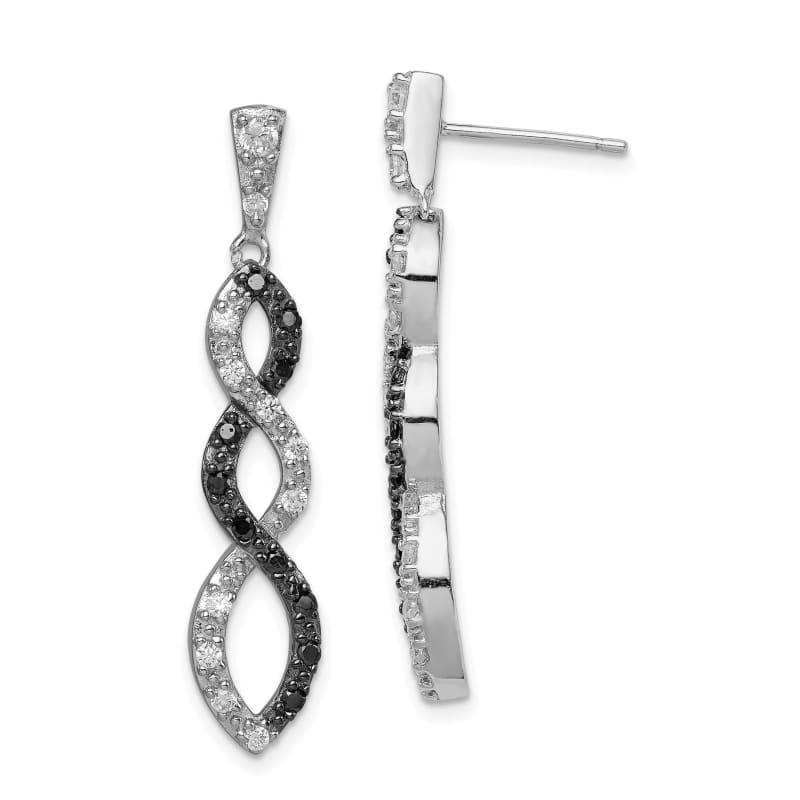 Sterling Silver and Black Rhodium w-Black and White CZ Twisted Post Earring - Seattle Gold Grillz