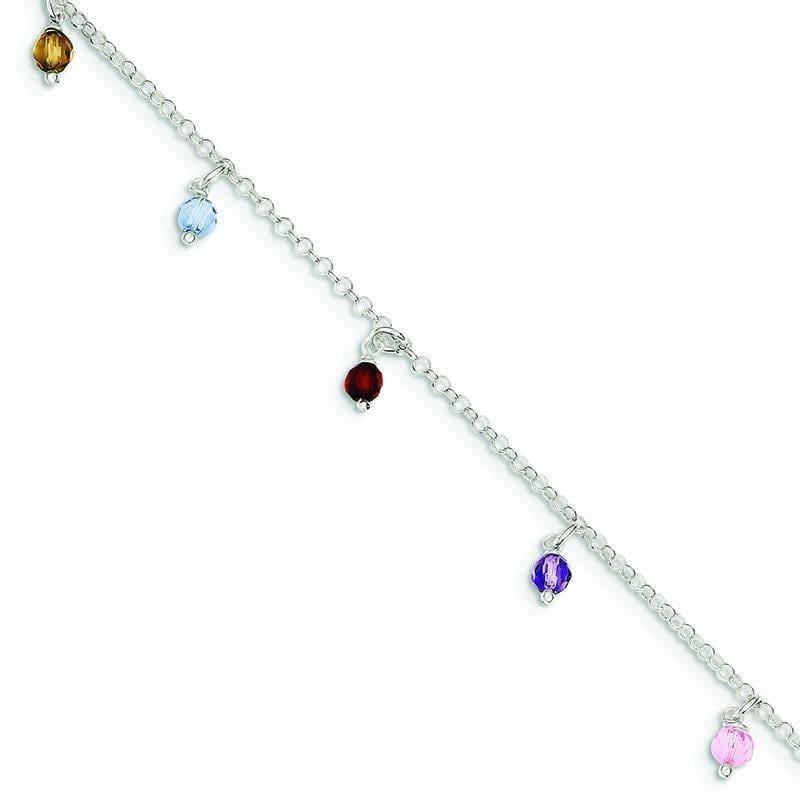 Sterling Silver & Multi-colored Beads Polished with 1in ext. Anklet | Weight: 2.93 grams, Length: 9mm, Width: mm - Seattle Gold Grillz