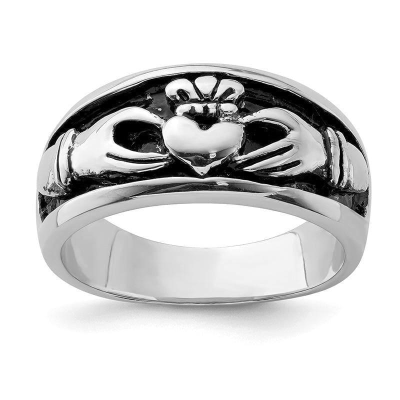 Sterling Silver & Rhodium Antiqued Claddagh Ring - Seattle Gold Grillz