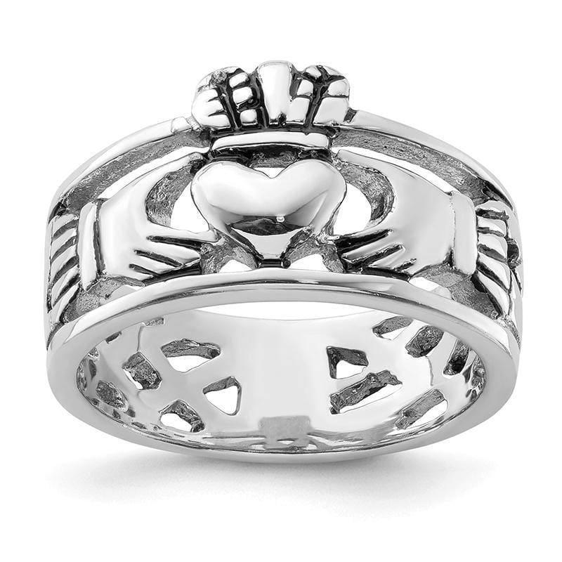 Sterling Silver & Rhodium Antiqued Claddagh Ring - Seattle Gold Grillz
