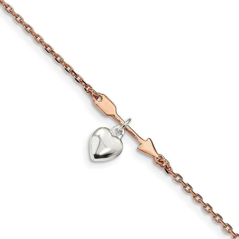 Sterling Silver & Rose-tone Plated Arrow w-Heart 7.5in Bracelet - Seattle Gold Grillz