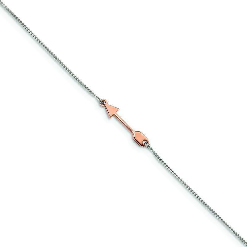 Sterling Silver & Rose-tone Polished Arrow 9in w-1in Ext Anklet - Seattle Gold Grillz