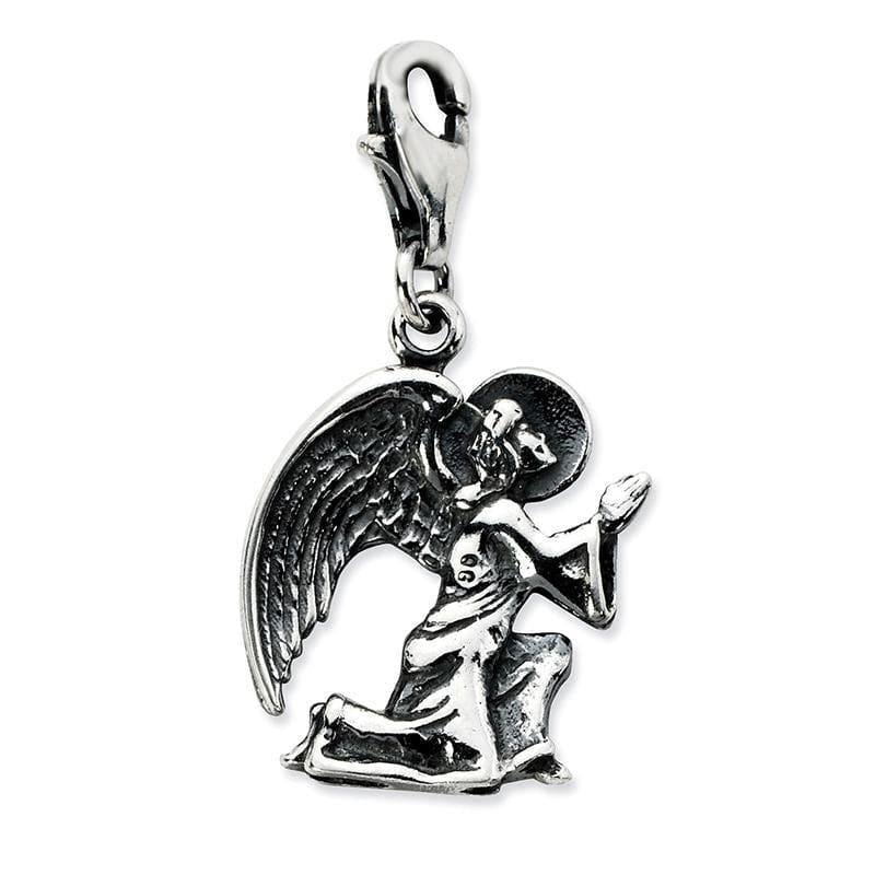 Sterling Silver Antique Kneeling Angel w-Lobster Clasp Charm | Weight: 3.06 grams, Length: 38mm, Width: 17mm - Seattle Gold Grillz