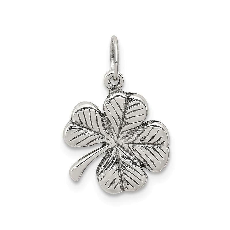 Sterling Silver Antiqued 4-Leaf Clover Charm | Weight: 0.79 grams, Length: 20mm, Width: 8mm - Seattle Gold Grillz