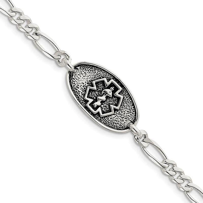 Sterling Silver Antiqued & Polished Medical Bracelet | Weight: 12.6 grams, Length: 8mm, Width: mm - Seattle Gold Grillz