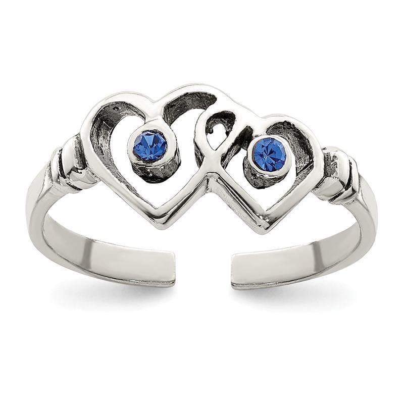 Sterling Silver Antiqued Blue CZ Heart Toe Ring - Seattle Gold Grillz