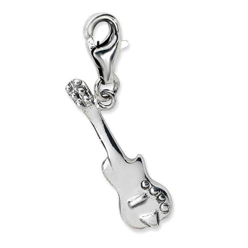 Sterling Silver Antiqued Electric Guitar w-Lobster Clasp Charm | Weight: 1.54 grams, Length: 37mm, Width: 10mm - Seattle Gold Grillz