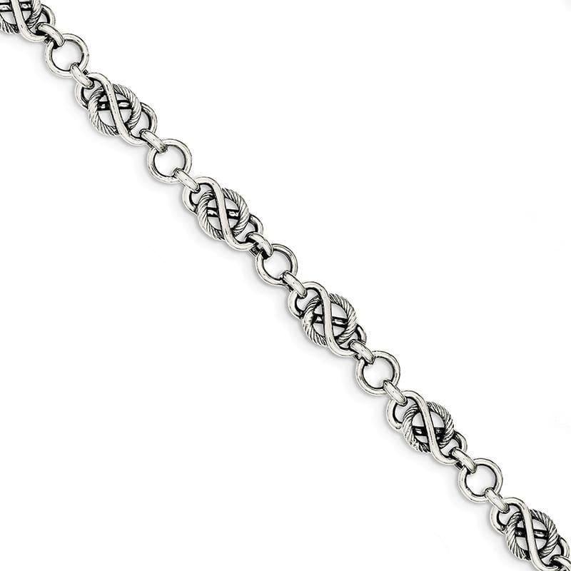 Sterling Silver Antiqued Fancy Link Bracelet | Weight: 10.93 grams, Length: 7.5mm, Width: mm - Seattle Gold Grillz