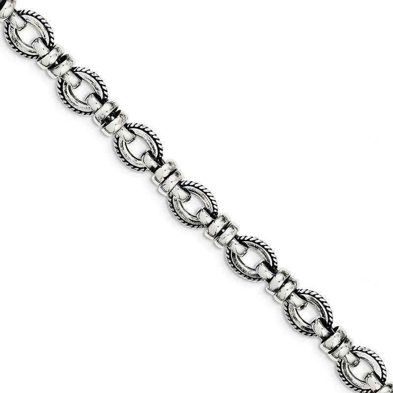 Sterling Silver Antiqued Fancy Link Bracelet | Weight: 20.36 grams, Length: 7.5mm, Width: mm - Seattle Gold Grillz