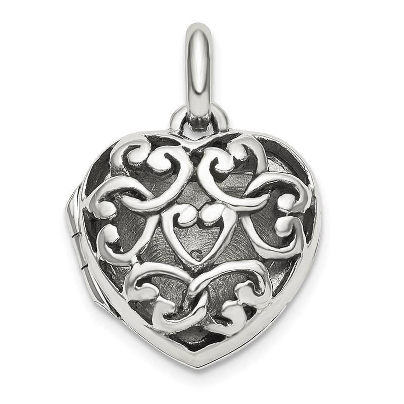 Sterling Silver Antiqued Filigree Locket Pendant | Weight: 3.54 grams, Length: 23mm, Width: 15mm - Seattle Gold Grillz