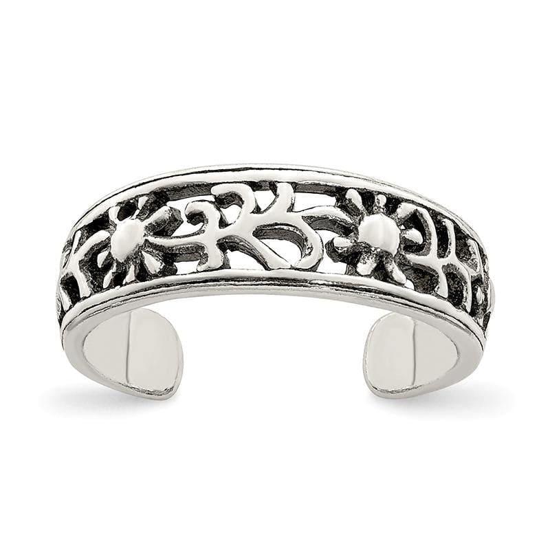 Sterling Silver Antiqued Floral Toe Ring - Seattle Gold Grillz