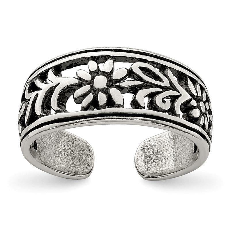 Sterling Silver Antiqued Flower Toe Ring - Seattle Gold Grillz