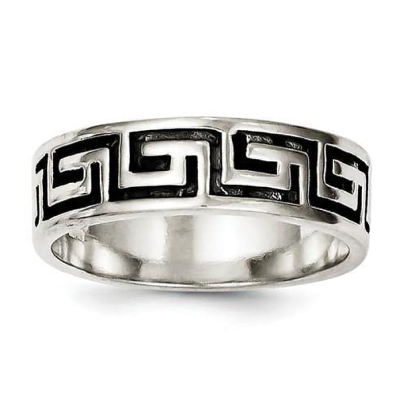 Sterling Silver Antiqued Greek Key Design Ring - Seattle Gold Grillz