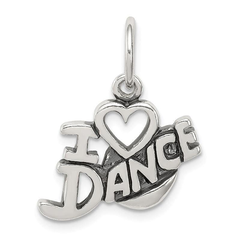 Sterling Silver Antiqued I Love Dance Charm | Weight: 1.84 grams, Length: 16mm, Width: 17mm - Seattle Gold Grillz
