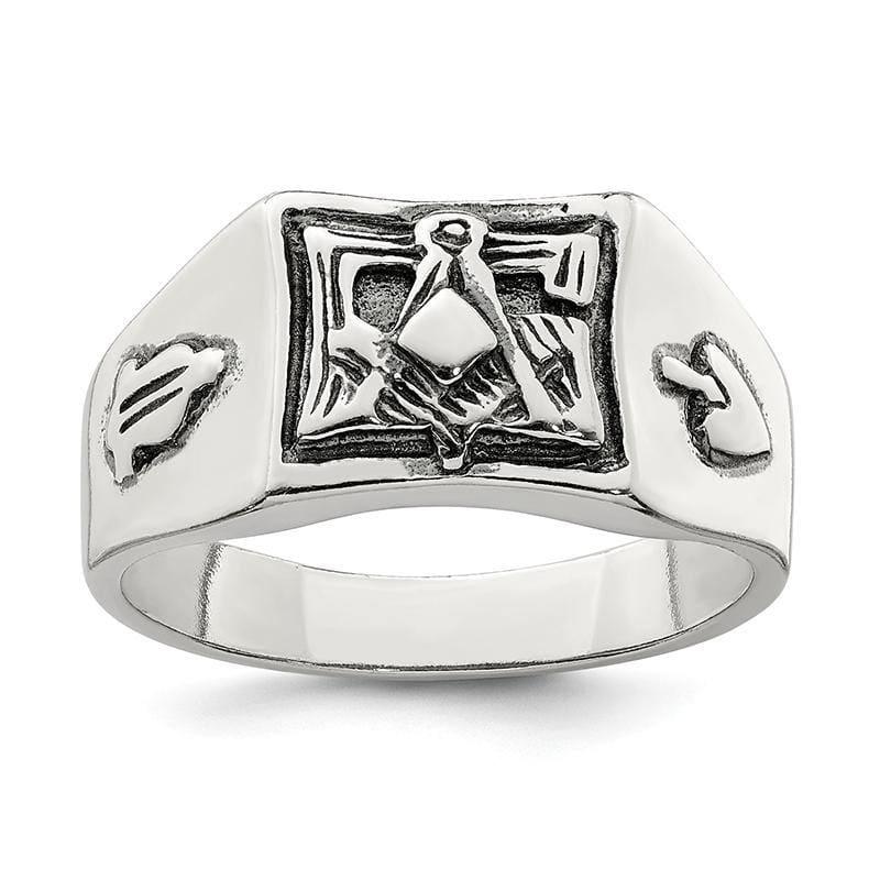 Sterling Silver Antiqued Masonic Ring - Seattle Gold Grillz