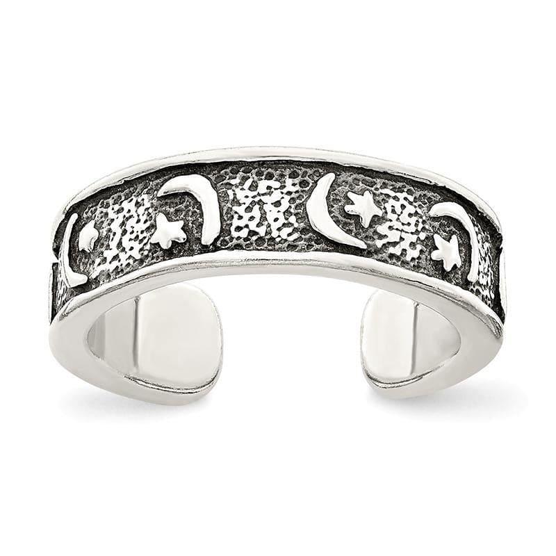 Sterling Silver Antiqued Moon & Star Toe Ring - Seattle Gold Grillz