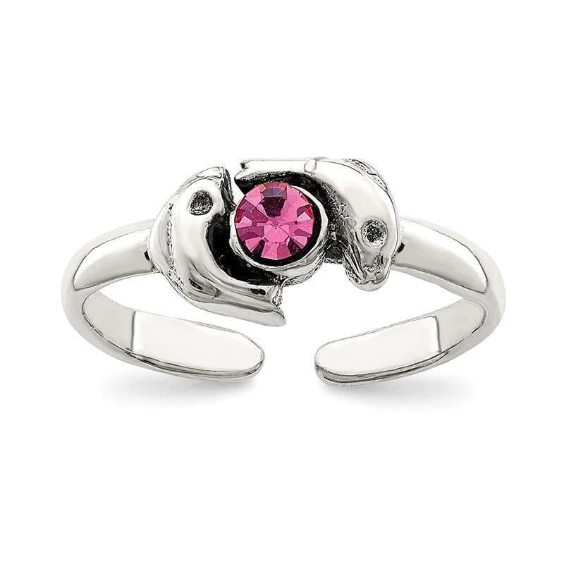 Sterling Silver Antiqued Pink CZ Dolphin Toe Ring - Seattle Gold Grillz