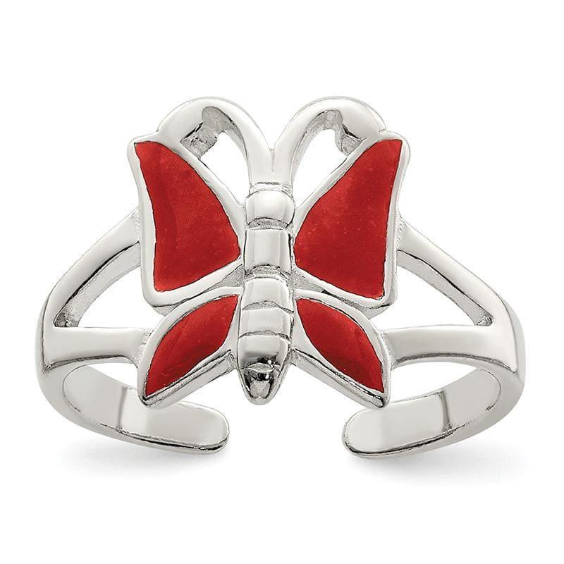 Sterling Silver Antiqued Red Enameled Butterfly Toe Ring - Seattle Gold Grillz