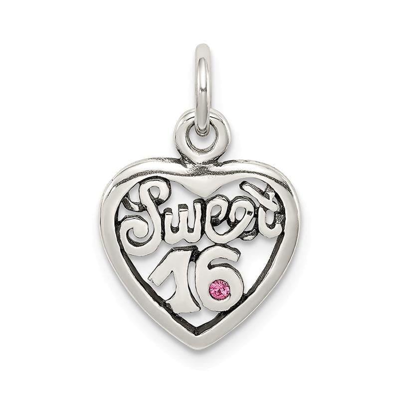 Sterling Silver Antiqued Sweet 16 Heart Charm - Seattle Gold Grillz