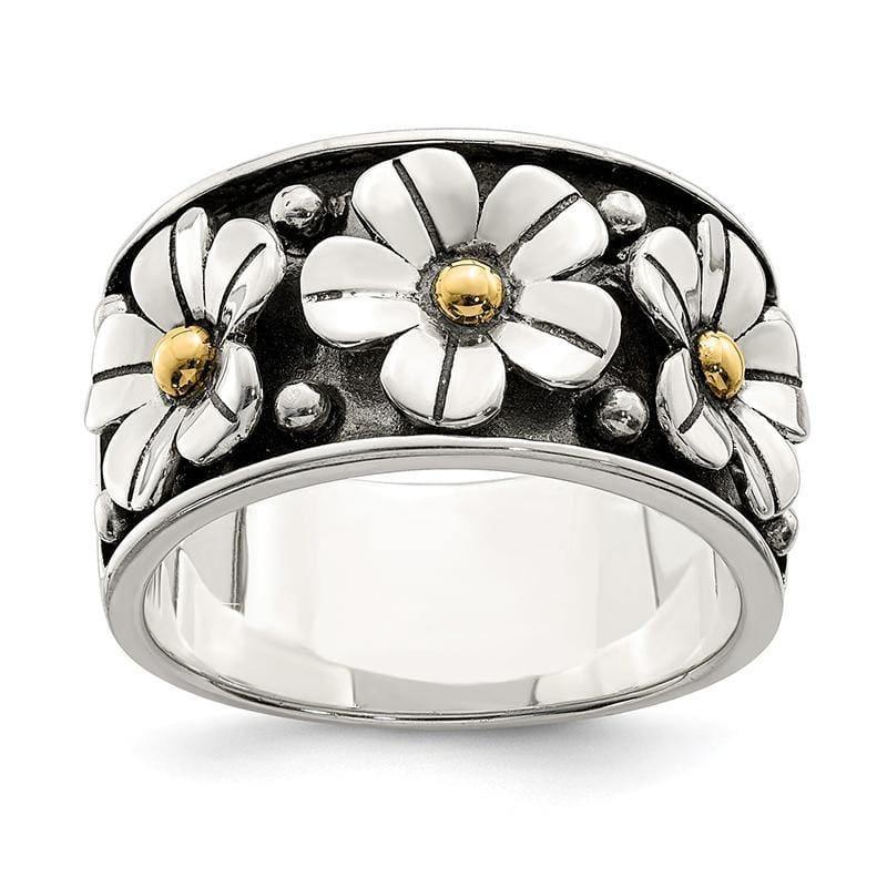 Sterling Silver Antiqued w- 14k Gold Centers Daisy Ring - Seattle Gold Grillz