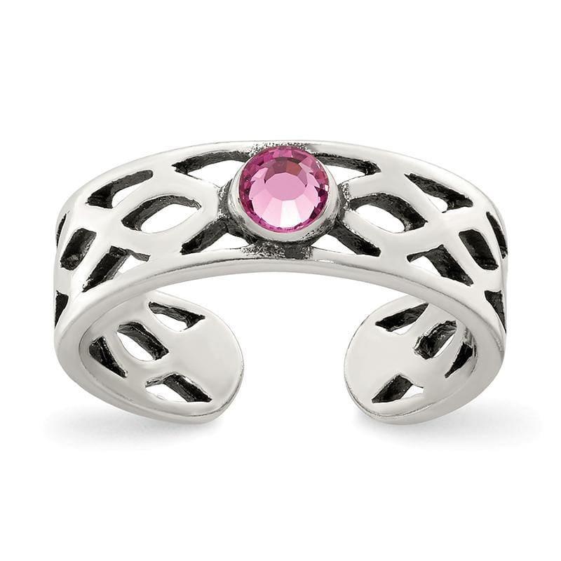 Sterling Silver Antiqued w- Pink CZ Toe Ring - Seattle Gold Grillz