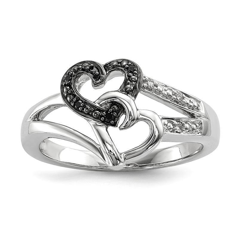 Sterling Silver Black & White Diamond Heart Ring - Seattle Gold Grillz