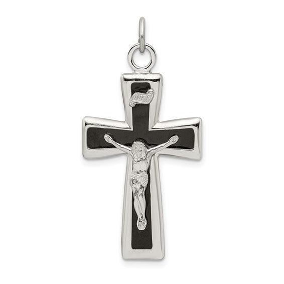 Sterling Silver Black Epoxy INRI Crucifix Pendant - Seattle Gold Grillz