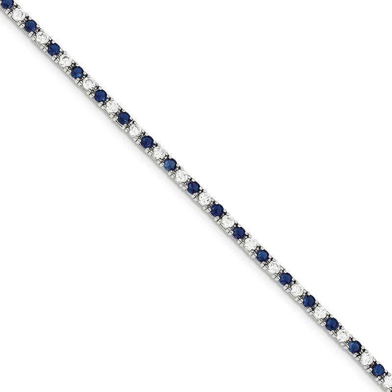 Sterling Silver Blue and Clear CZ Bracelet | Weight: 7.43 grams, Length: 7mm, Width: mm - Seattle Gold Grillz