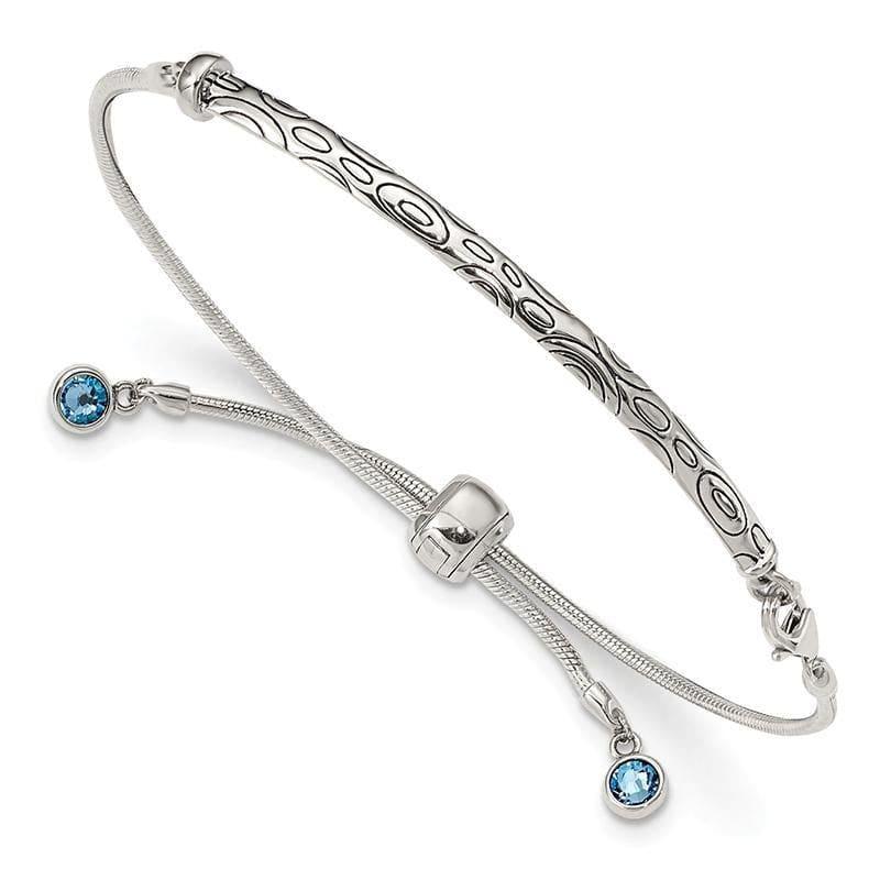 Sterling Silver Blue Swarovski Crystal Rd Bezel Adjustable Bracelet | Weight: 7.93 grams, Length: mm, Width: 3.5mm - Seattle Gold Grillz