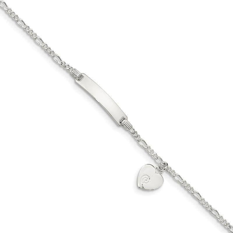 Sterling Silver Children's ID with Heart Charm Bracelet | Weight: 2.12 grams, Length: 6.25mm, Width: 2mm - Seattle Gold Grillz