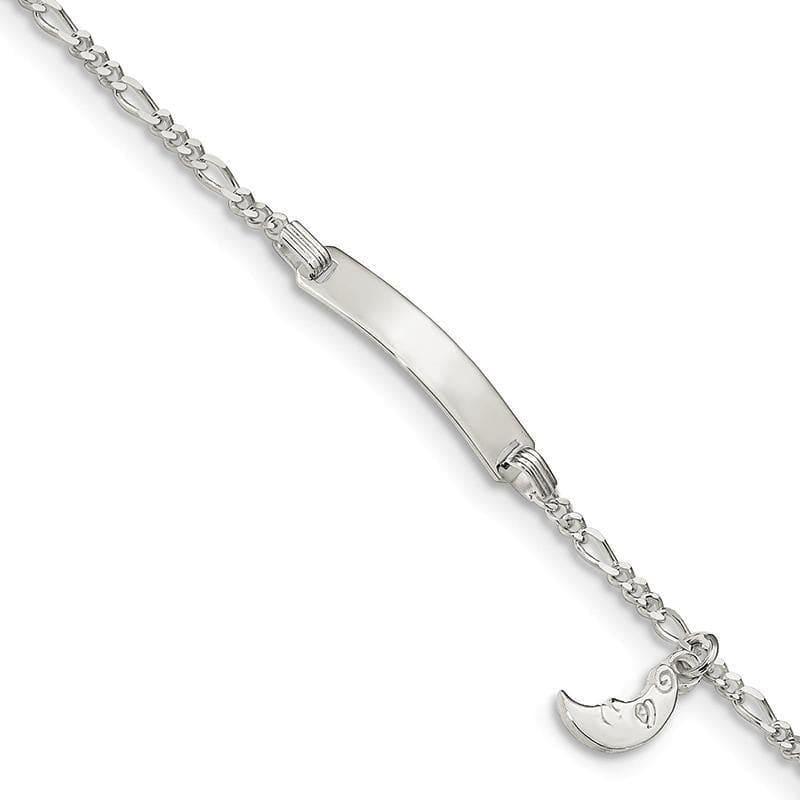 Sterling Silver Children's ID with Moon Charm Bracelet | Weight: 1.77 grams, Length: 4.5mm, Width: 1mm - Seattle Gold Grillz