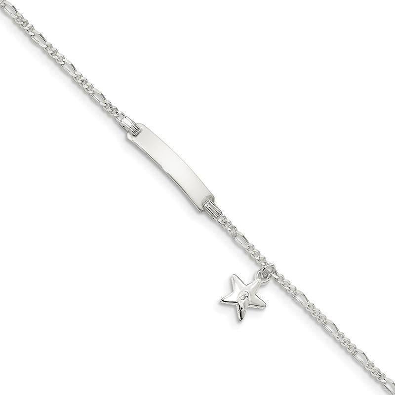 Sterling Silver Children's ID with Star Charm Bracelet | Weight: 2.03 grams, Length: 6mm, Width: 2mm - Seattle Gold Grillz