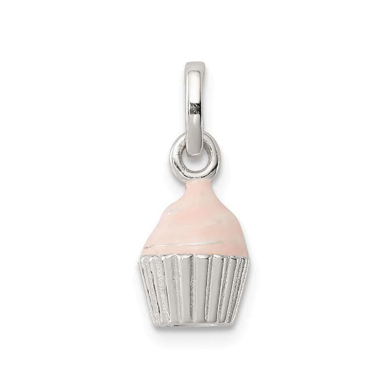 Sterling Silver Children's Pink Enameled Cupcake Pendant - Seattle Gold Grillz