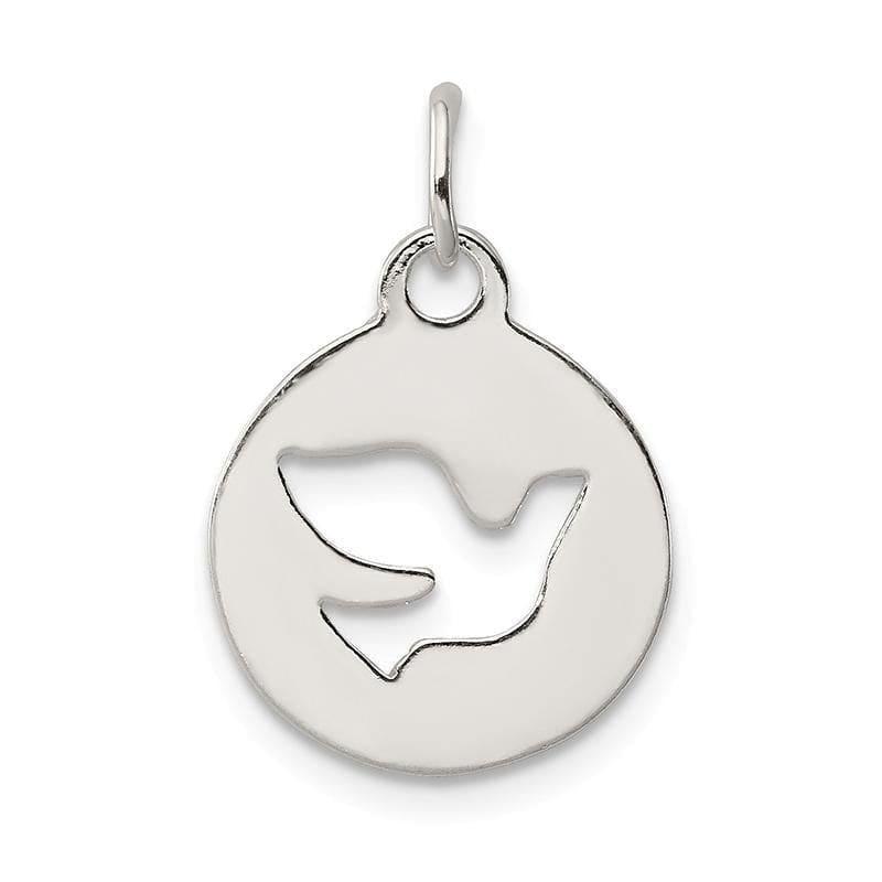 Sterling Silver Circle w-Dove Charm | Weight: 0.6 grams, Length: 19mm, Width: 14mm - Seattle Gold Grillz