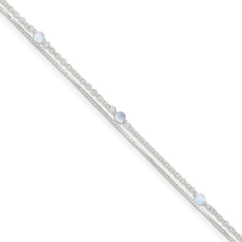 Sterling Silver Clear Crystal Beaded Ankle Bracelet | Weight: 2.58 grams, Length: 9mm, Width: mm - Seattle Gold Grillz