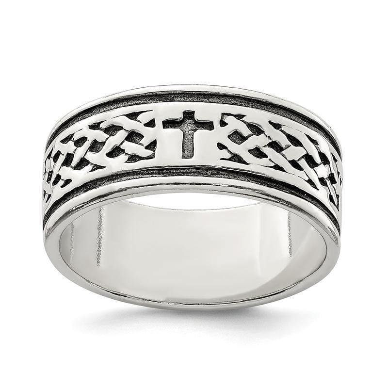 Sterling Silver Cross & Weave Design Ring - Seattle Gold Grillz