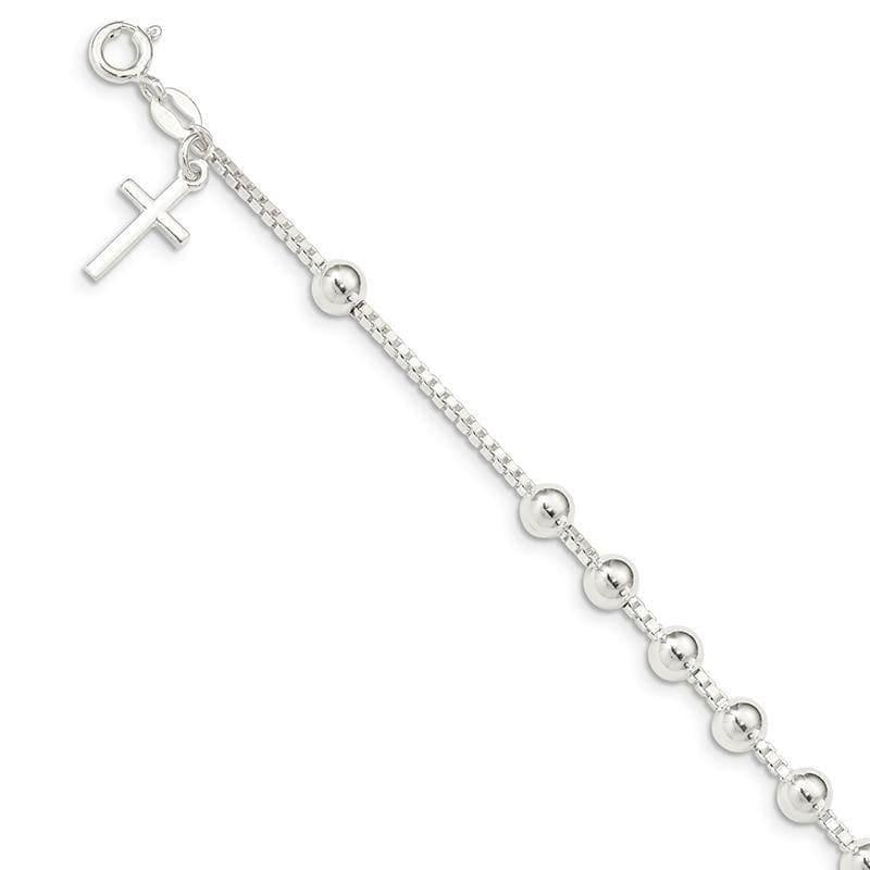 Sterling Silver Cross on Bead Bracelet | Weight: 5.91 grams, Length: 15mm, Width: 9mm - Seattle Gold Grillz