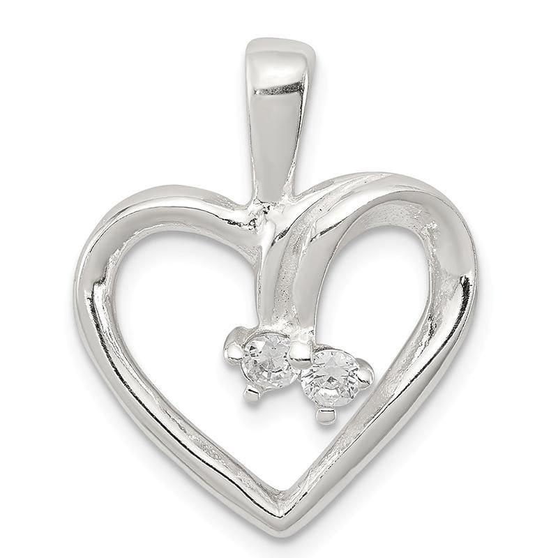 Sterling Silver CZ & Heart Pendant | Weight: 2.05 grams, Length: 25mm, Width: 18mm - Seattle Gold Grillz